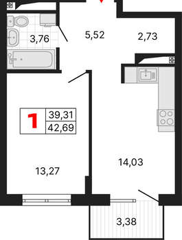 1-к квартира, вторичка, 43м2, 13/25 этаж