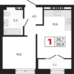 1-к квартира, вторичка, 40м2, 2/10 этаж