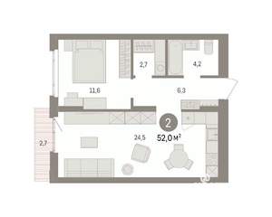 1-к квартира, вторичка, 52м2, 10/16 этаж