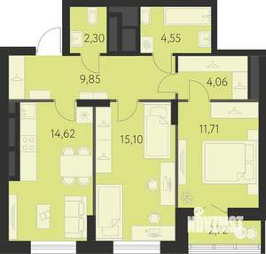 2-к квартира, строящийся дом, 64м2, 25/31 этаж