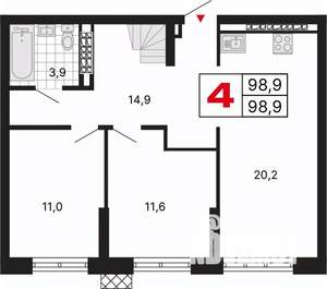 4-к квартира, вторичка, 99м2, 14/15 этаж