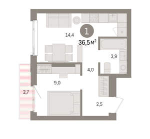 1-к квартира, вторичка, 37м2, 12/25 этаж