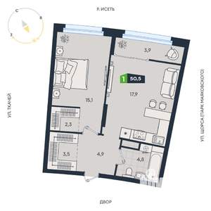 1-к квартира, вторичка, 51м2, 7/16 этаж