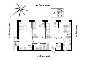 3-к квартира, вторичка, 85м2, 13/19 этаж