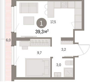 1-к квартира, вторичка, 39м2, 8/9 этаж