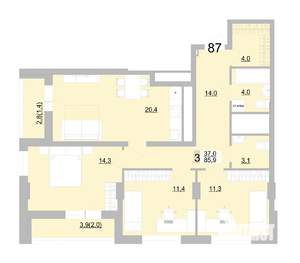 3-к квартира, вторичка, 86м2, 13/24 этаж