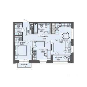 2-к квартира, вторичка, 60м2, 21/23 этаж