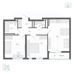 2-к квартира, вторичка, 59м2, 32/32 этаж