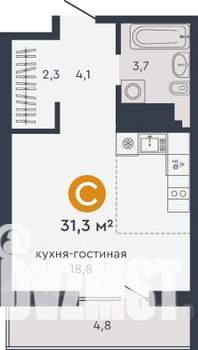 Студия квартира, вторичка, 31м2, 15/18 этаж