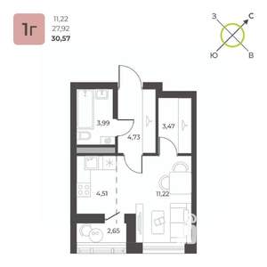 Студия квартира, строящийся дом, 31м2, 22/23 этаж