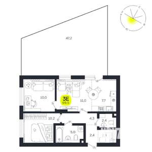 3-к квартира, вторичка, 70м2, 1/27 этаж