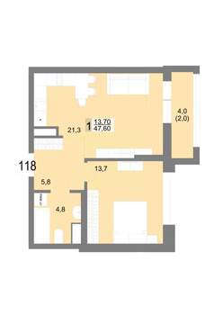 1-к квартира, вторичка, 48м2, 19/25 этаж