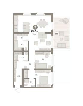 2-к квартира, вторичка, 106м2, 1/9 этаж