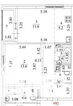 1-к квартира, сданный дом, 43м2, 13/26 этаж