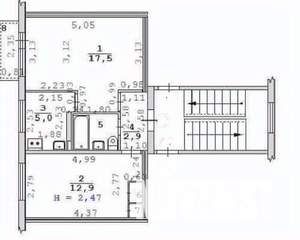 2-к квартира, вторичка, 42м2, 5/5 этаж