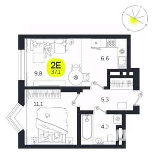 2-к квартира, вторичка, 37м2, 14/27 этаж
