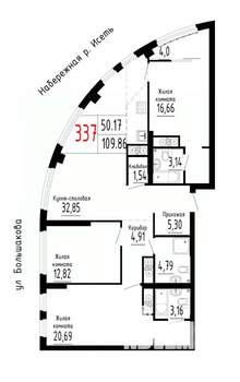 3-к квартира, строящийся дом, 110м2, 20/25 этаж