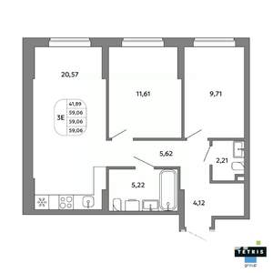 3-к квартира, вторичка, 59м2, 10/32 этаж