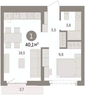 1-к квартира, вторичка, 40м2, 5/7 этаж