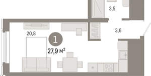 Студия квартира, вторичка, 28м2, 9/24 этаж