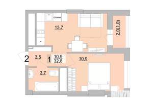 1-к квартира, строящийся дом, 33м2, 4/24 этаж