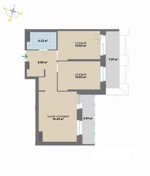 2-к квартира, вторичка, 63м2, 3/9 этаж