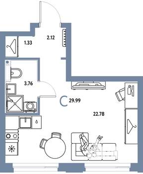 Студия квартира, вторичка, 30м2, 5/24 этаж