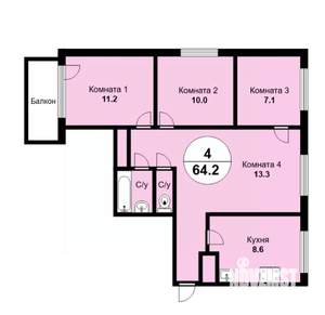 3-к квартира, вторичка, 64м2, 9/9 этаж