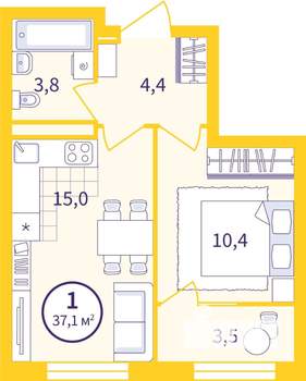 1-к квартира, вторичка, 35м2, 6/8 этаж