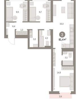 3-к квартира, вторичка, 81м2, 4/9 этаж