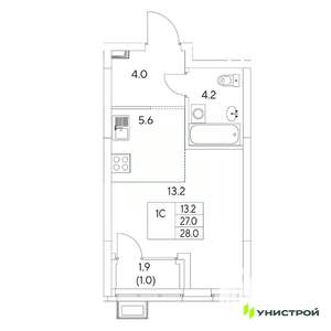 1-к квартира, вторичка, 28м2, 13/31 этаж