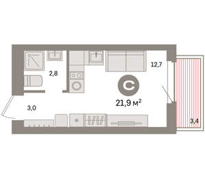 Студия квартира, вторичка, 22м2, 4/9 этаж