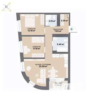 2-к квартира, вторичка, 71м2, 23/26 этаж