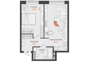1-к квартира, вторичка, 45м2, 5/7 этаж