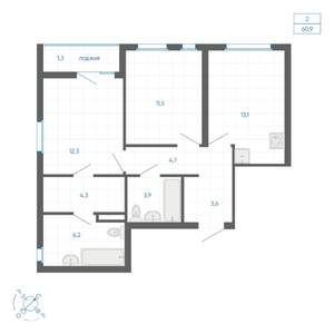 2-к квартира, вторичка, 61м2, 26/32 этаж