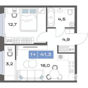 1-к квартира, вторичка, 41м2, 9/17 этаж