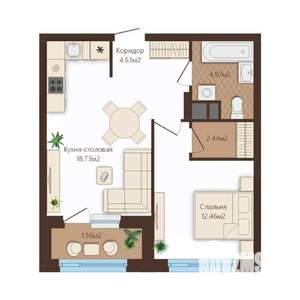 1-к квартира, вторичка, 45м2, 21/25 этаж