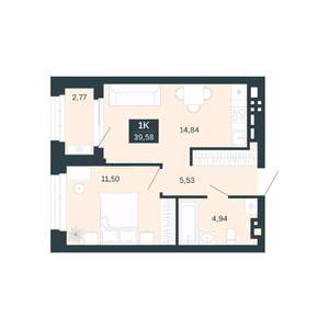 1-к квартира, вторичка, 40м2, 12/25 этаж