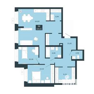 2-к квартира, строящийся дом, 100м2, 2/19 этаж