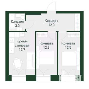 2-к квартира, вторичка, 52м2, 2/4 этаж