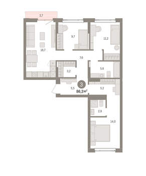 3-к квартира, вторичка, 86м2, 3/25 этаж
