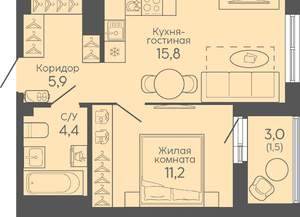 1-к квартира, вторичка, 39м2, 15/16 этаж