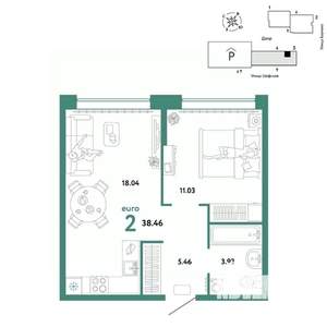 2-к квартира, вторичка, 38м2, 8/24 этаж