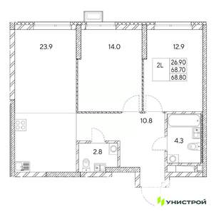 2-к квартира, вторичка, 69м2, 14/31 этаж