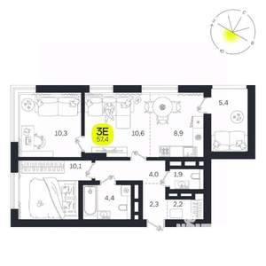 3-к квартира, вторичка, 57м2, 23/27 этаж