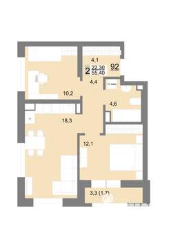 2-к квартира, вторичка, 55м2, 12/26 этаж