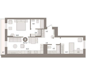 2-к квартира, вторичка, 75м2, 9/9 этаж