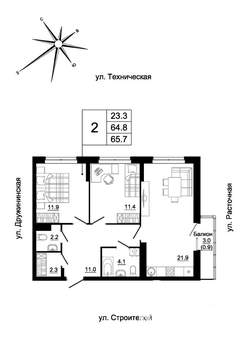 2-к квартира, вторичка, 63м2, 18/19 этаж