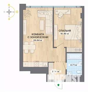 2-к квартира, вторичка, 52м2, 26/28 этаж