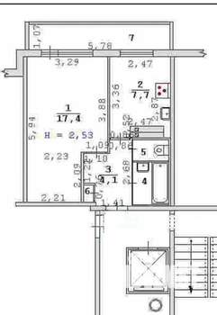1-к квартира, вторичка, 33м2, 6/9 этаж